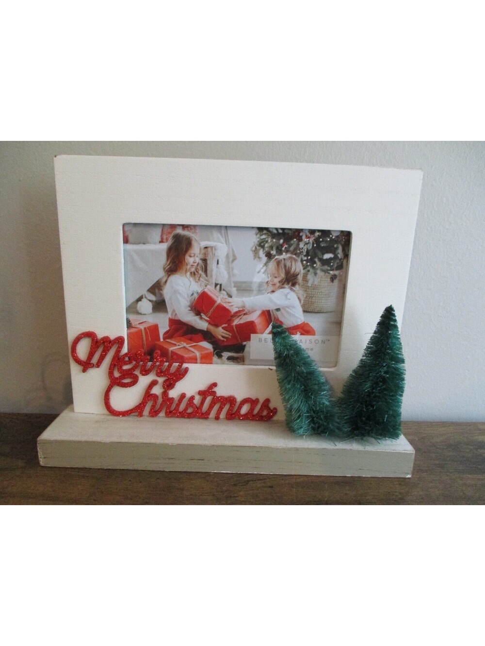 Belle Maison Merry Christmas Wooden Photo Frame 4x6 Holiday Tabletop Decor
